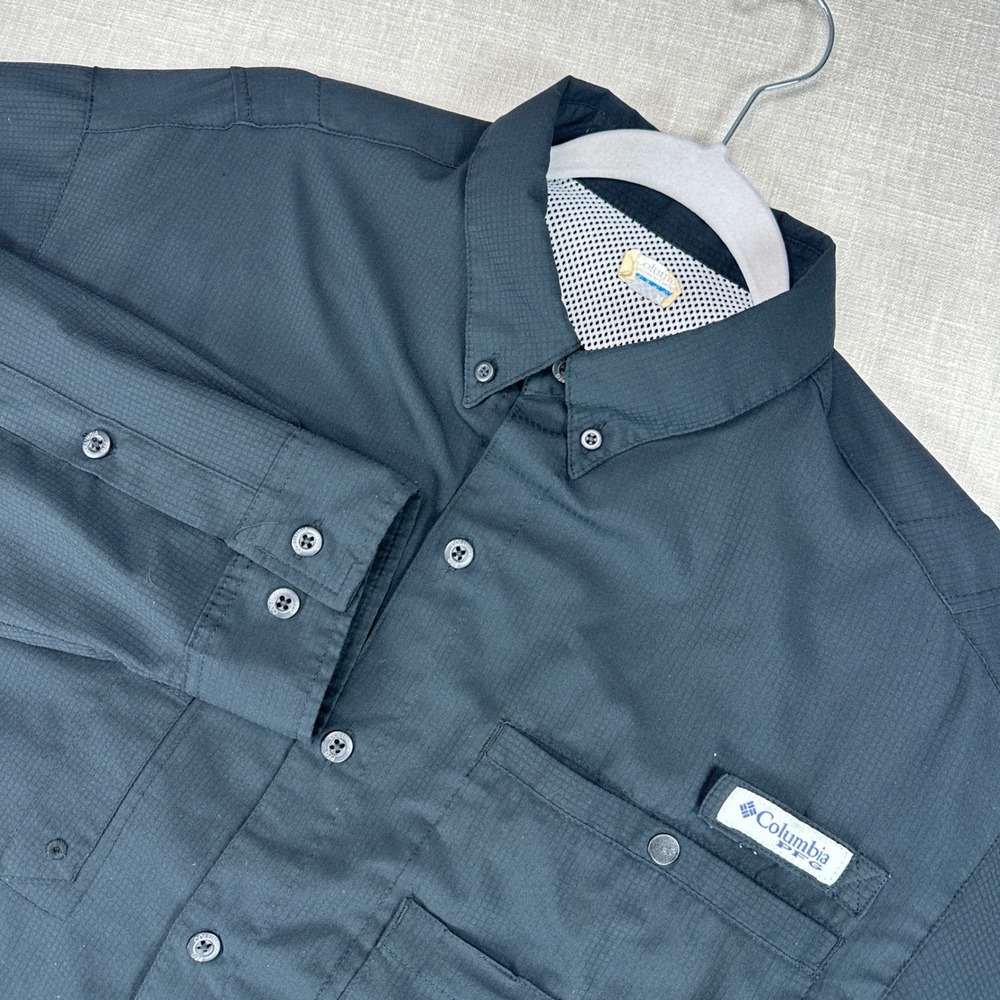 Columbia PFG Fishing Shirt Mens Medium Black Long Sleeve Tamiami II UPF